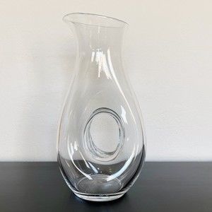 Polish Clear Glass Doughnut Donut Hole Pitcher Decanter Hand Blown Poland EUC